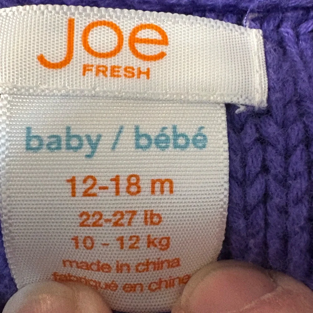 Joe Fresh Toddler Girls Cable Knit Sweater Dress 12/18 month‎ purple